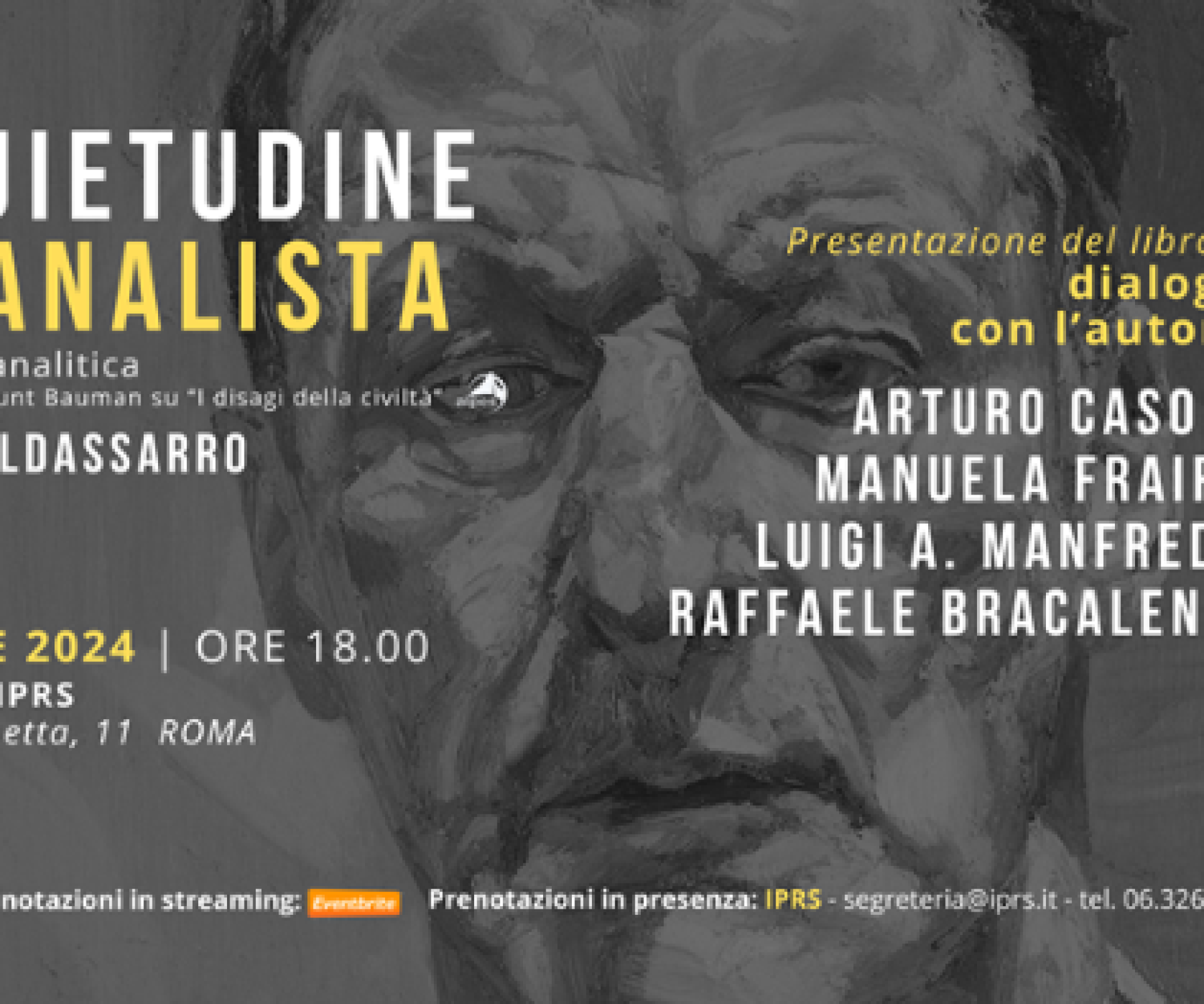 L'INQUIETUDINE DELL'ANALISTA  di Andrea Baldassarro (CPdR) - rimandato a venerdì 10 gennaio ore 18:00 Presentazione e dialogo con l'autore